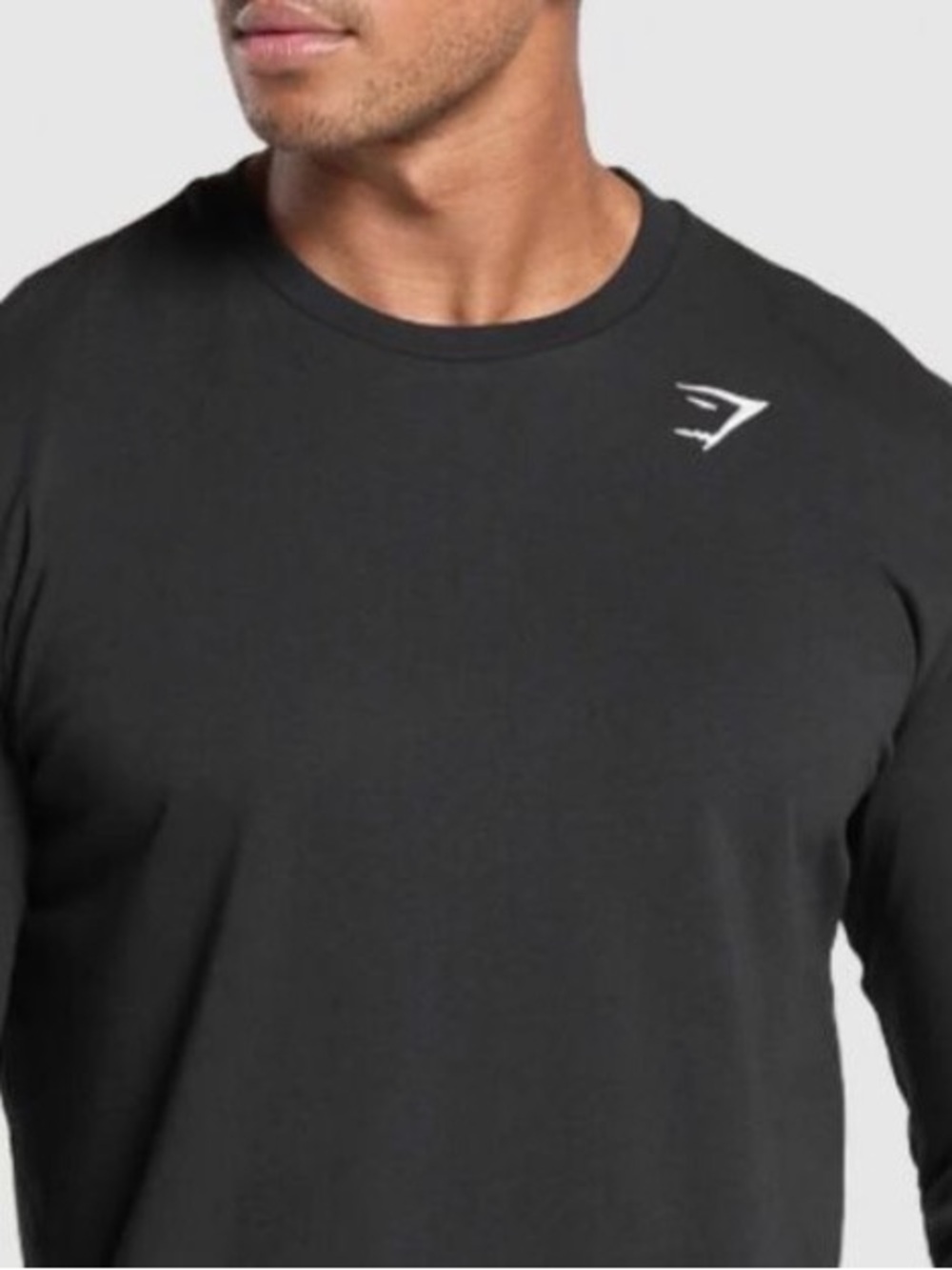Gymshark Men’s Long Sleeve Crew Tee - Black with Geay Logo
